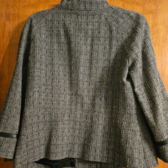 Jones New York Leather Trim Snap Wool Blend Tweed Career Blazer Jacket Size 8 - Picture 2 of 10